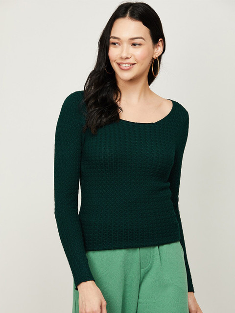 

CODE by Lifestyle Green Self Design Fitted Top