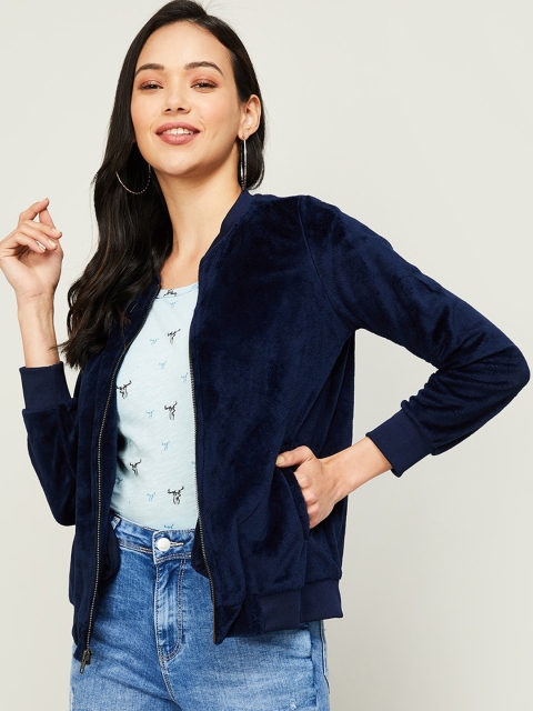 

Fame Forever by Lifestyle Women Navy Blue Geometric Colourblocked Tailored Jacket