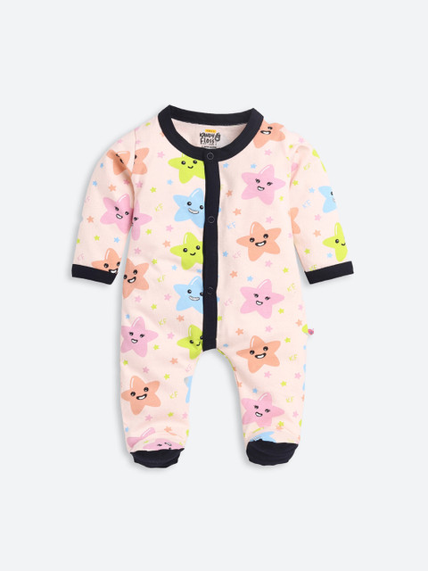 

AMUL Kandyfloss Infants Kids Peach-Coloured Printed Pure Cotton Rompers