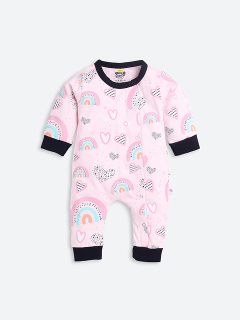 

AMUL Kandyfloss Infant Kids Pink & Black Printed Pure Cotton Rompers