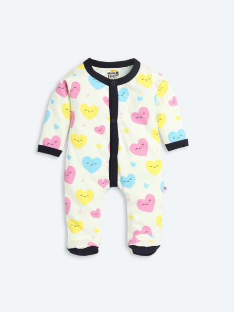

AMUL Kandyfloss Kids Green & Yellow Printed Pure Cotton Rompers