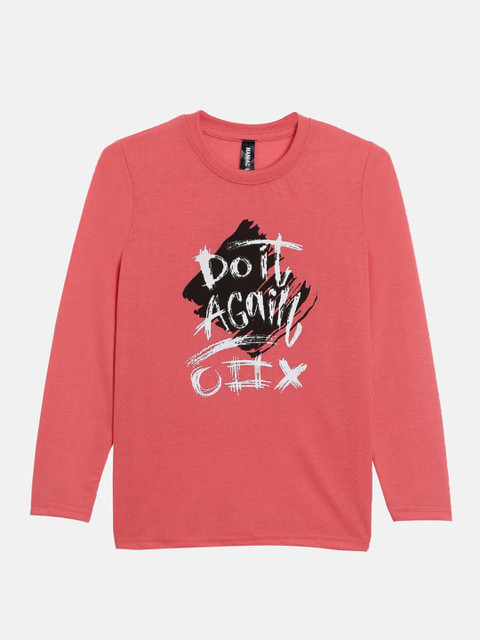 

Maniac Boys Pink Typography Printed Applique Slim Fit T-shirt