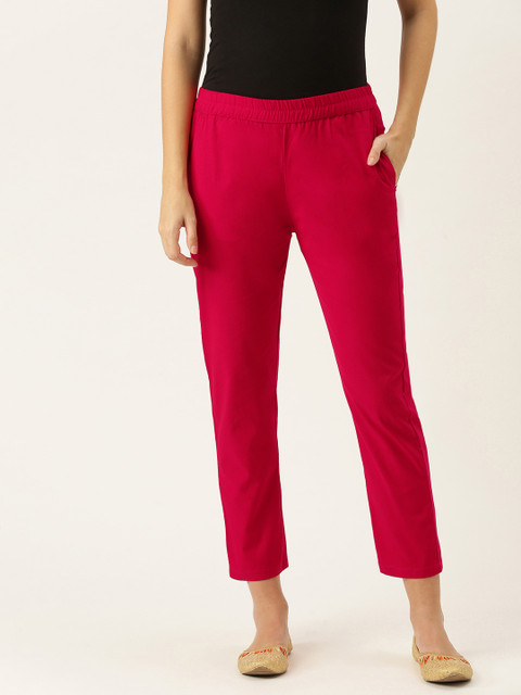 

SWAGG INDIA Women Magenta Cotton Chino Trousers