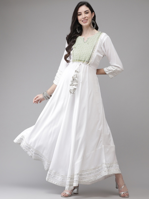

Yufta White Embroidered Ethnic Maxi Dress