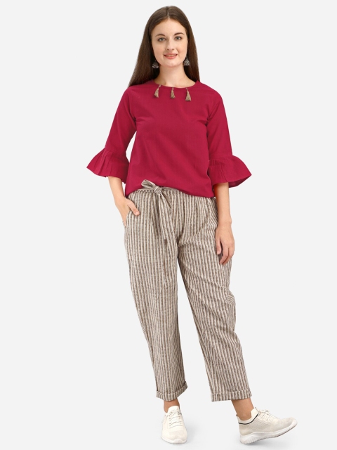 

Mesmora Women Red & Khaki Top with Trousers