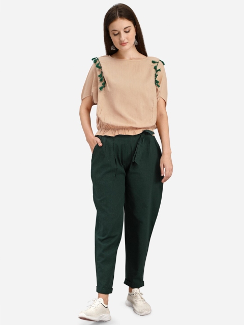 

Mesmora Women Brown & Green Pure Cotton Top With Trousers