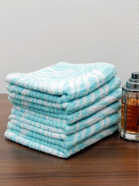 

AVI Living Set Of 6 Blue & White Printed Pure Cotton 550 GSM Face Towels