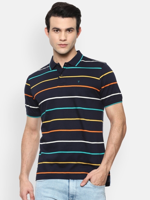 

Van Heusen Sport Men Navy Blue & Multicoloured Striped Polo Collar T-shirt