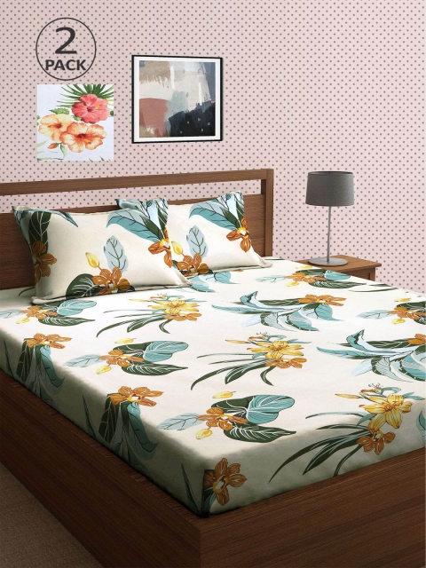 

KLOTTHE Set of 2 210 TC Multi Floral Double Bedsheet with 2 Pillow Covers