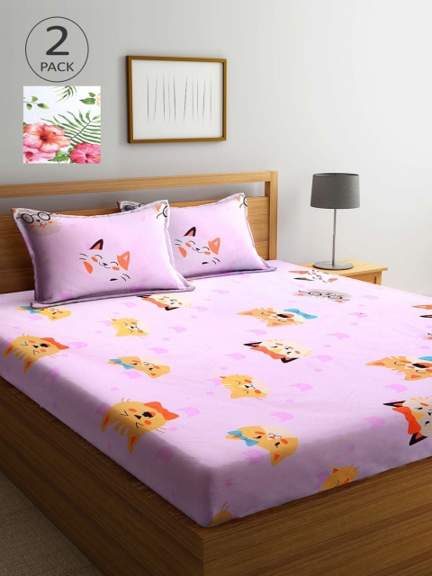 

KLOTTHE Multi Cartoon Characters 210 TC 2 King Bedsheet with 4 Pillow Covers, Lavender