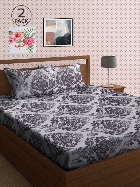 

KLOTTHE Grey & White Ethnic Motifs 210 TC 2 King Bedsheet with 4 Pillow Covers