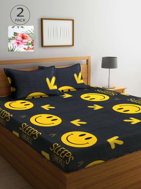 

KLOTTHE Black & White Floral 210 TC 2 King Bedsheet with 4 Pillow Covers