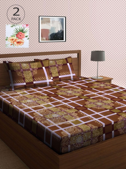 

KLOTTHE White & Maroon Floral 210 TC 2 King Bedsheet with 4 Pillow Covers