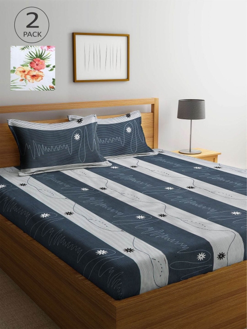 

KLOTTHE Grey & Pink Striped 210 TC 2 King Bedsheet with 4 Pillow Covers