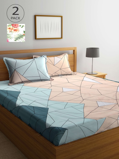 

KLOTTHE Pack Of 2 210 TC Cotton 2 King Bedsheet with 4 Pillow Covers, Multi