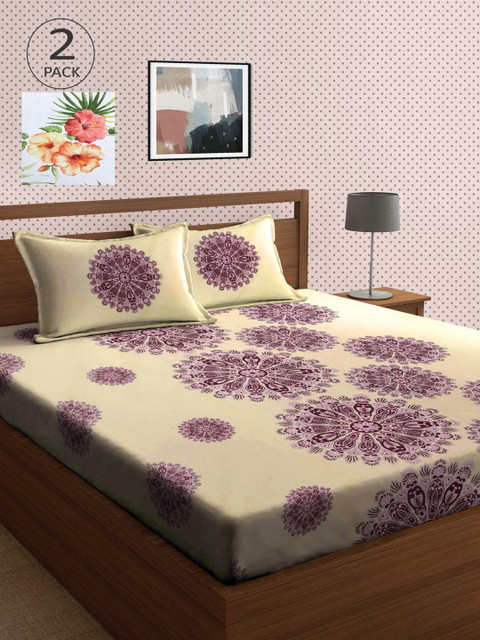 

KLOTTHE White & Green 210 TC 2 King Bedsheet with 4 Pillow Covers