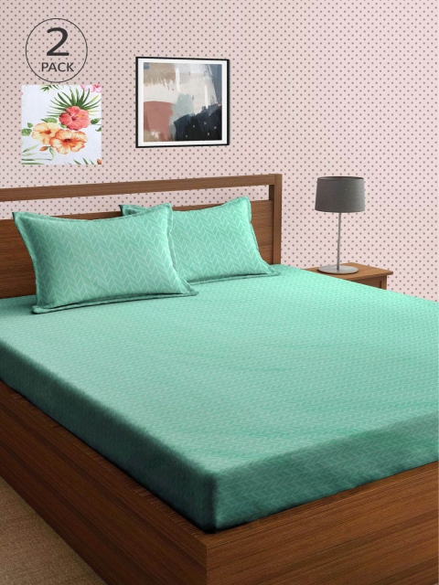 

KLOTTHE Green & White Floral 210 TC 2 King Bedsheet with 4 Pillow Covers