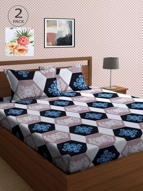 

KLOTTHE Pack Of 2 210 TC Cotton 2 King Bedsheet with 4 Pillow Covers, Multi