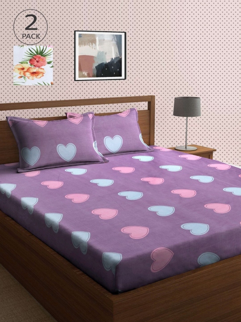 

KLOTTHE Pack of 2 Mauve & White 210 TC King Bedsheet with 4 Pillow Covers