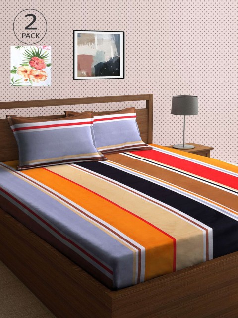 

KLOTTHE Multicoloured Striped 210 TC 2 King Bedsheet with 4 Pillow Covers, Multi