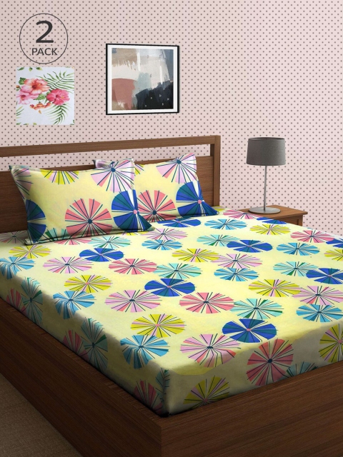 

KLOTTHE Multicoloured Printed 210 TC 2 King Bedsheet with 4 Pillow Covers, Multi