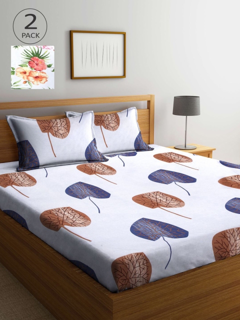 

KLOTTHE White & Green Floral 210 TC 2 King Bedsheet with 4 Pillow Covers