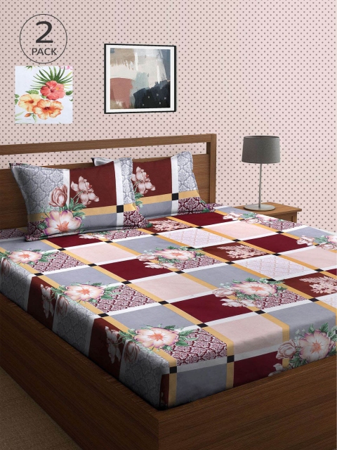 

KLOTTHE Grey & White Floral 210 TC 2 King Bedsheet with 4 Pillow Covers
