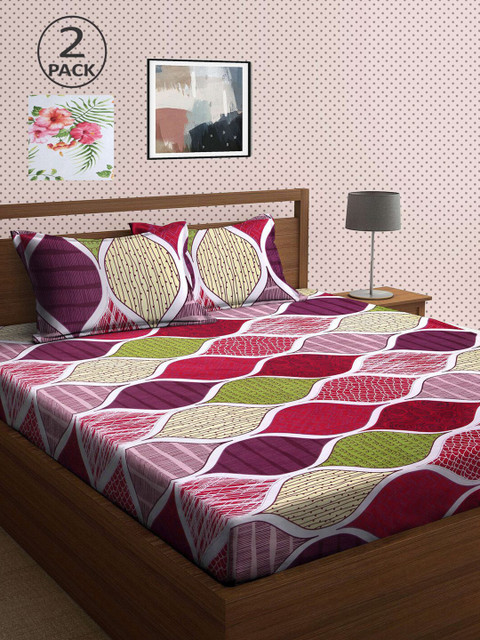 

KLOTTHE Pack Of 2 210 TC Cotton 2 King Bedsheet with 4 Pillow Covers, Multi