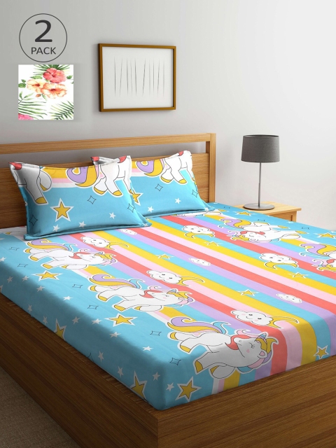 

KLOTTHE Pack Of 2 210 TC Cotton 2 King Bedsheet with 4 Pillow Covers, Multi
