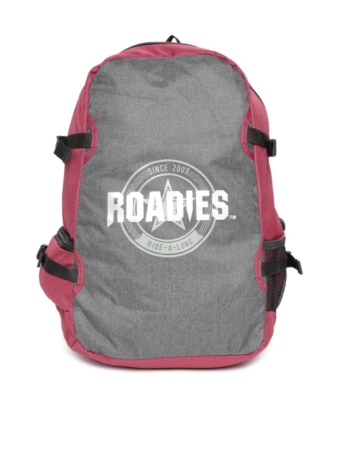

Roadies by THe VerTicaL Unisex Charcoal Grey & Maroon Printed Laptop Backpack