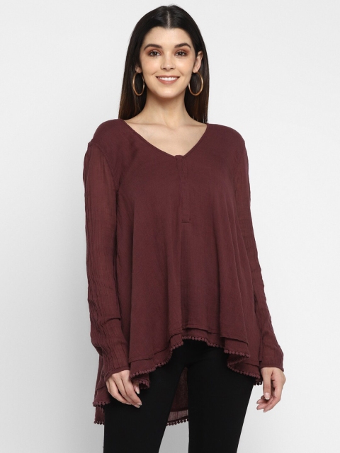 

Aditi Wasan Maroon High-Low Longline Top