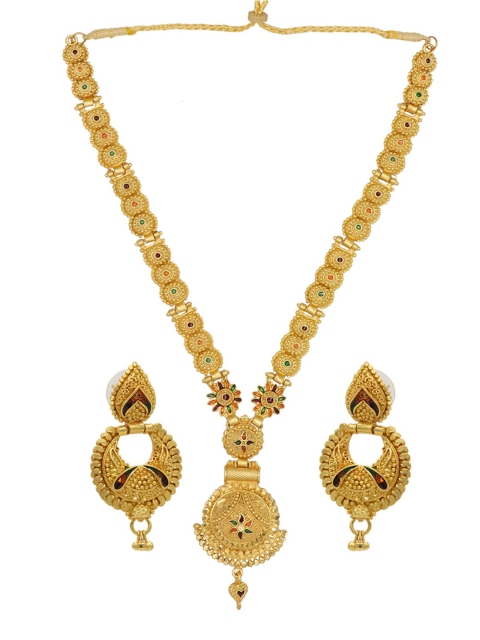 

ASMITTA JEWELLERY Gold-Plated Green & Red Stone-Studded Jewellery Set