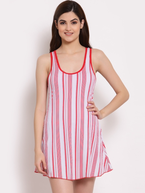 

CUKOO Women Red & White Striped Padded Swim Dress