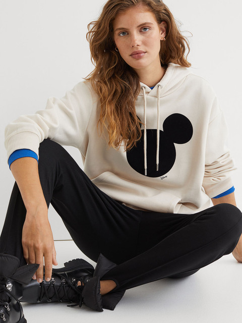 

H&M Women Beige Motif-front hoodie