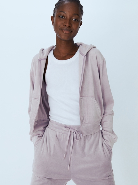 

H&M Women Mauve Velour Zip-Through Hoodie