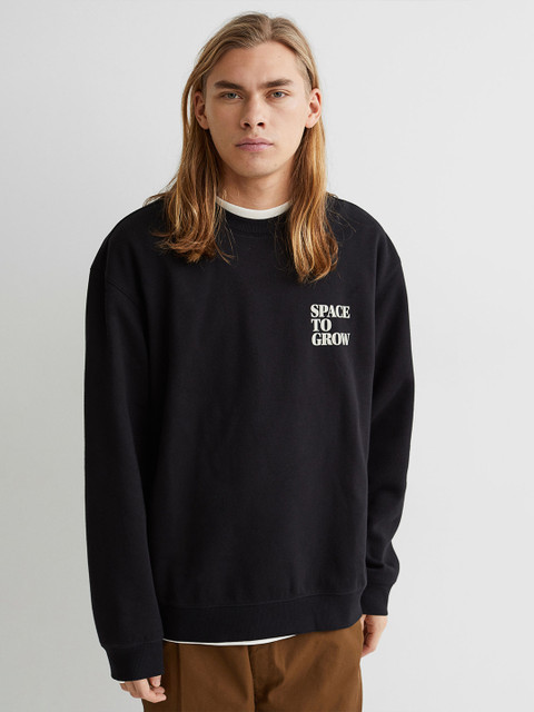 

H&M Men Black Printed THERMOLITE Relaxed Fit Sweatshirt