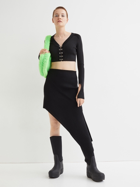 

H&M Women Black Cropped Cardigan