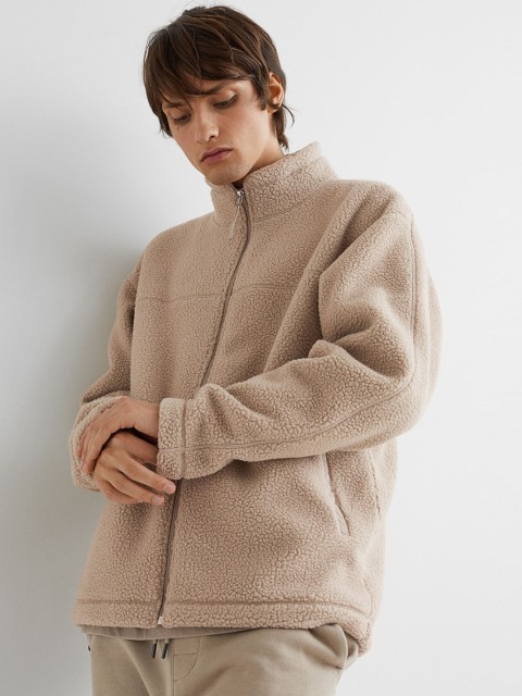 

H&M Women Beige THERMOLITE Relaxed Fit Faux Shearling Jacket