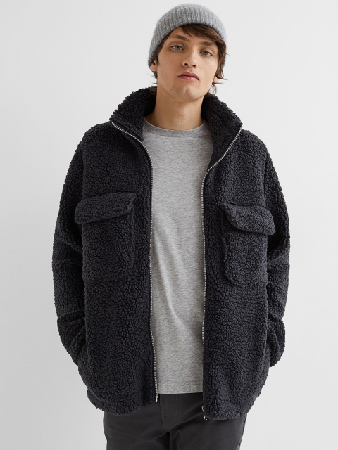 

H&M Men Grey Regular Fit Faux Shearling Jacket
