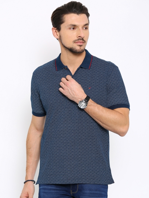 Wills Lifestyle Men Navy Printed Polo Collar T-shirt Wills Lifestyle Men Navy Printed Polo Collar T-shirt