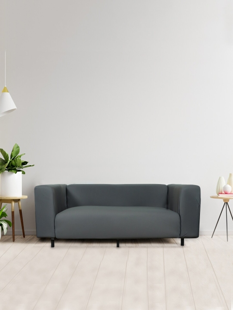 

HOUSE OF QUIRK Grey Solid 4-Seater Stretchable Non-Slip Sofa Covers
