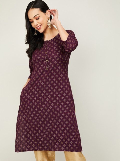 

Melange by Lifestyle Women Red Ethnic Motifs Rayon Kurta