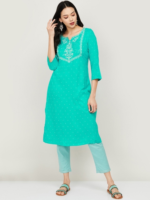 

Melange by Lifestyle Women Green Thread Work Kurta