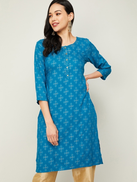 

Melange by Lifestyle Women Teal Blue Ethnic Motifs Printed Kurta