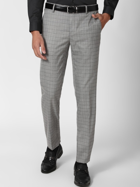 

Peter England Men Grey Checked Slim Fit Formal Trousers