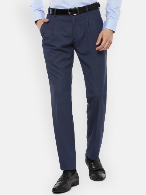 

Louis Philippe Men Navy Blue Pleated Formal Trousers