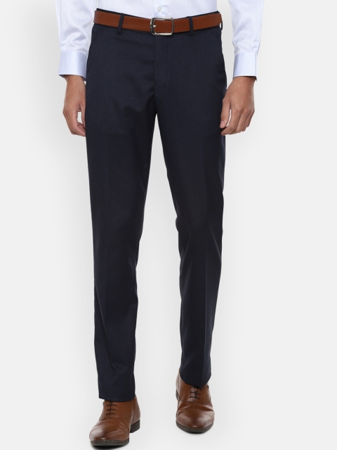 

Louis Philippe Men Navy Blue Textured Slim Fit Formal Trousers