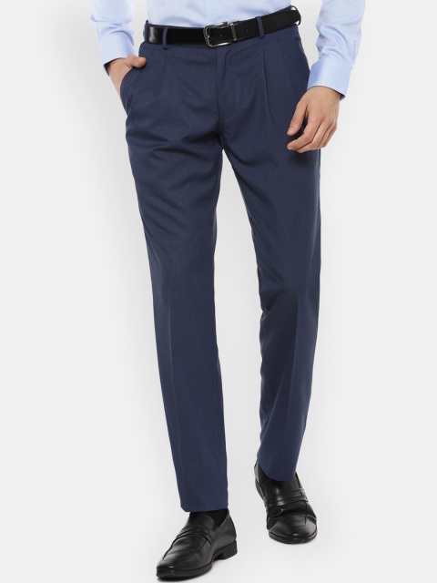 

Louis Philippe Men Navy Blue Pleated Formal Trousers