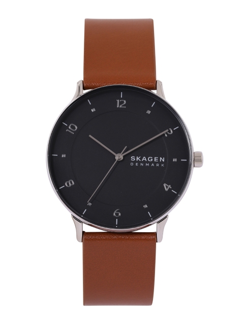 

SKAGEN Men Black Solid Dial & Brown Leather Strap Analogue Quartz Watch SKW6663