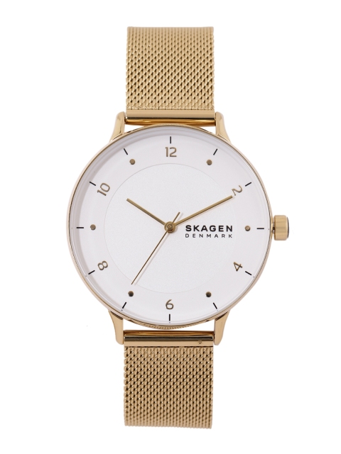 

SKAGEN Women White Solid Dial & Gold Toned Stainless Steel Strap Analogue Watch SKW2914